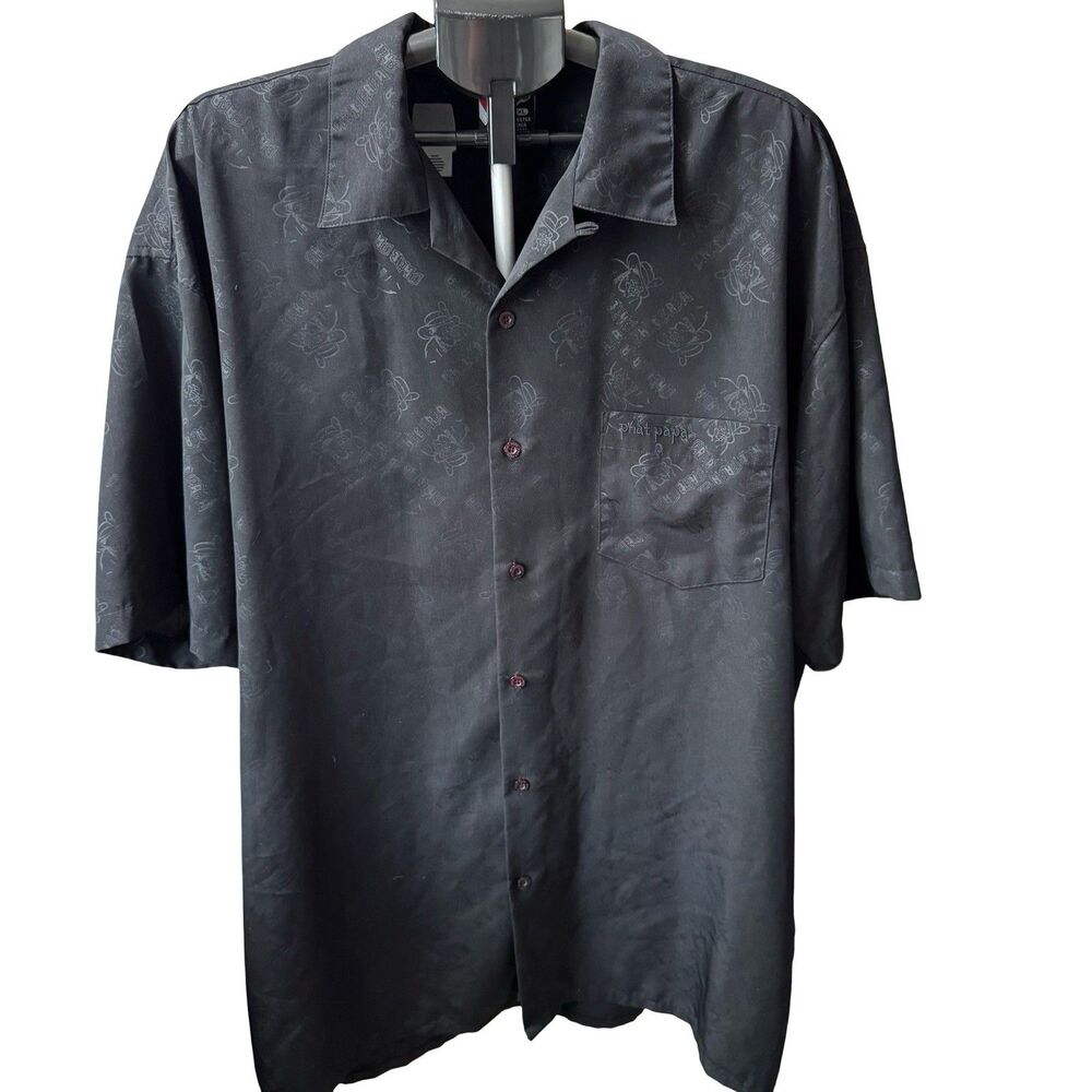 Vintage Diss Men's Black Shadow Phat Papa Over Print Dress Shirt XXL 2XL